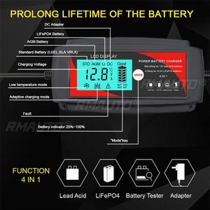 Andeman Chargeur de batterie de voiture intelligent entièrement automatique 12V-6A/14V-6A pour batteries au lithium-fer, avec grand écran LCD et étanchéité IP65 - Product Image 4