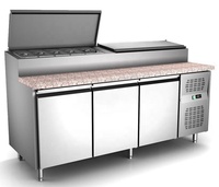 Table de travail en marbre avec comptoir, pour préparation de la salade à Pizza, refroidisseur au réfrigérateur