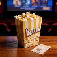 Boîtes d'emballage pour popcorn personnalisées avec logo imprimé en usine, papier kraft blanc, fond carré, jetables