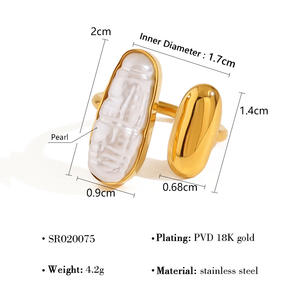 Bijoux en acier inoxydable étanches série élégante Bagues de mode plaquées or 18 carats avec perle ABS pour femmes - Product Image 6