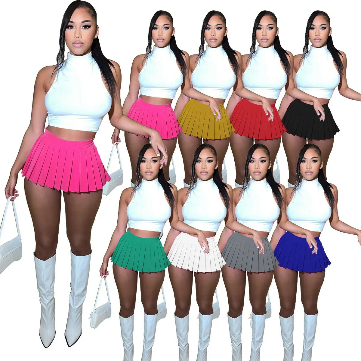 Summer 2023 High Waist Pleated Mini Skirts 12 Colors Y2k Sexy Club Party Wear A-line Solid Elastic Sportswear Skirt