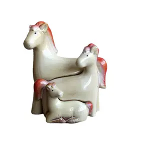 Figurine animali ceramiche antiche della famiglia del cavallo del pezzo da esposizione della decorazione domestica del giardino