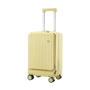 Offre Spéciale 20 22 24 26 pouces bagage à main avec porte-gobelet et poche avant 2024 nouvelle valise rigide extensible en PC jaune