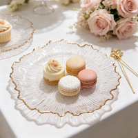 Assiettes de présentation transparentes en plastique de 13 pouces avec bordure or rose pour décorations de table de mariage – Assiettes légères et transparentes pour mariage