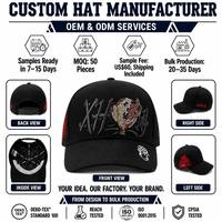 Casquette de baseball personnalisée style japonais avec broderie masque rouge, logo 3D en relief, casquette streetwear déchirée, haute qualité, fabricant OEM ODM