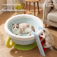 Lit d'intérieur pour animaux de compagnie, arbre à gratter et panier de protection pour chiens et chats, en panneau de densité en papier de chanvre, style enroulé de corde, forme tasse à café