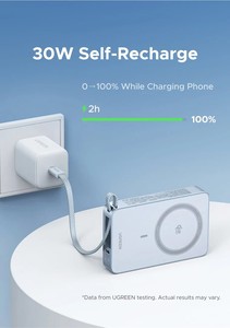 10000mAh 30W Power Bank Wireless Fast Charging MagFlow Powerbank Built in Type-C Cable <b>for</b> 17 Series PB594/75727 25w Power Bank - Product Image 6