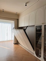 Meilleures ventes : Armoire de rangement modulaire pliable Longsen, design moderne et innovant en chêne, gain de place, avec lit Murphy, ports USB et éclairage LED