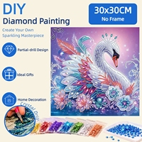 Kit de Peinture Diamant 5D Cygne 30x30cm, Perçage Partiel, Diamants de Forme Spéciale, Art Diamant DIY, Décoration Florale pour la Maison, Cadeau
