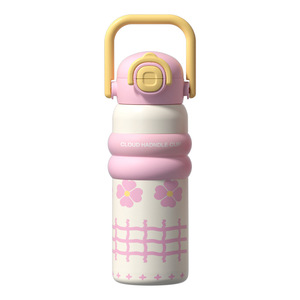 Bouteille d'eau isotherme en acier inoxydable de 600 ml, mignonne, à double ouverture, avec paille et poignée de transport, pour enfants - Product Image 6