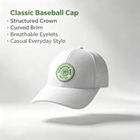Casquette de baseball structurée blanche avec logo en caoutchouc personnalisé découpé au laser, panneau perforé respirant, pour le sport et la performance