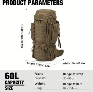 กระเป๋าเป้สะพายหลังแบบมีโครงในตัว รุ่น Factory 36-56L พร้อมผ้าคลุมกันฝน ทำจากโพลีเอสเตอร์ แฟชั่น กันน้ำ เหมาะสำหรับเดินป่า ตั้งแคมป์ และล่าสัตว์ - Product Image 2