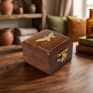 Customized Square Wooden <b>Keepsake</b> Urn <b>Box</b> with Brass Bird Inlay Lockable <b>Memory</b> Jar for Ashes Tabletop Vase Remembrance Gift - Product Image 4