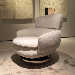 Fauteuil de salon pivotant et à bascule en tissu lin blanc, style Teddy, haut de gamme et moderne - Product Image 5