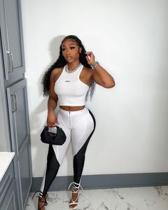 Canotta estiva in bianco personalizzata due pezzi <span class=keywords><strong>tuta</strong></span> Jogger 2 pezzi Set Track Suit per le donne - Product Image 4