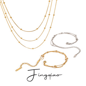 Yueli Three Layer <b>Beaded</b> Chain Necklace Stainless Steel Minimalist Design For Women Fashion Jewelry <b>Set</b> - Product Image 1