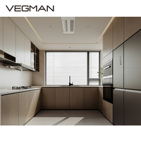 Foshan Armoire de cuisine moderne personnalisée en usine MDF mélamine Tenture murale Conception Carcasse en bois massif Comptoir en acier inoxydable