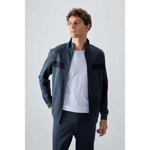 Ensemble de survêtement pour homme en tissu indigo texturé, coupe standard, brodé - 85248 - Indigo/indigo - Product Image 2