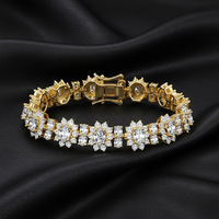 Bracelet tennis en moissanite plaqué or 18 carats pour femme, coupe ovale, serti griffes, motif floral, bijoux de luxe pour mariage