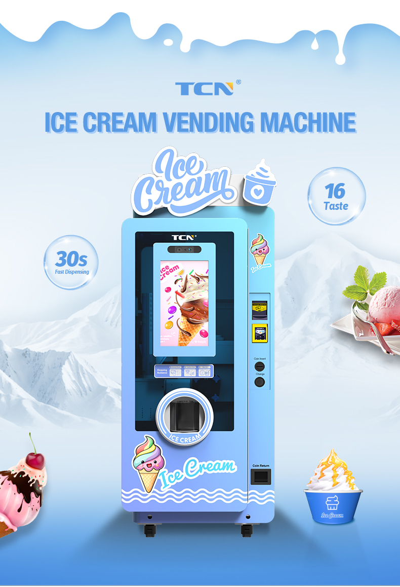 TCN自動ソフトクリーム販売機、コイン式、22インチタッチスクリーン