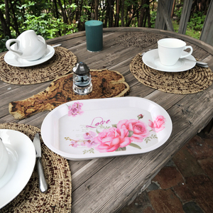 Ensemble de plateau de service avec poignée en <span class=keywords><strong>bambou</strong></span> japonais imprimé personnalisé avec motif de <span class=keywords><strong>fleur</strong></span> verte pour présentation des aliments café thé repas déjeuner pâtisserie - Product Image 6