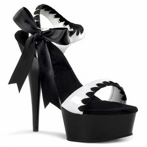 Sandali <span class=keywords><strong>con</strong></span> plateau da donna neri in vernice <span class=keywords><strong>con</strong></span> tacco da 15 cm, allacciatura <span class=keywords><strong>con</strong></span> nastro rosso e <span class=keywords><strong>cinturino</strong></span> alla caviglia, ideali per pole dance - Product Image 2