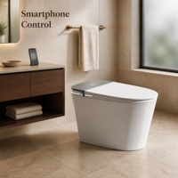WC intelligent monobloc en céramique de forme ronde avec bidet intégré, chasse d'eau automatique, siège chauffant, séchoir à air et télécommande