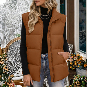 <b>Women</b> Puffer Vest Sleeveless Quilted Cotton Padded <b>Waistcoat</b> Zip Up Outerwear for Autumn Winter Wholesale Rate OEM Cheap Price - Product Image 3