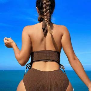 Conjunto de <span class=keywords><strong>Bikini</strong></span> de Dos Piezas de Cintura Alta para Mujer, Traje de Baño con Espalda Descubierta, Color Sólido, Traje de Baño Moderno 2025 - Product Image 2