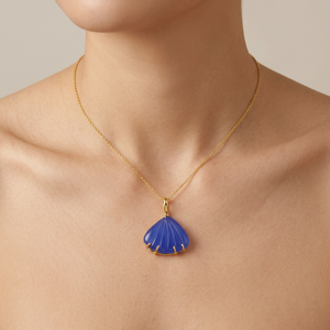 Collier Pendentif Sculpté Coquille Saint-Jacques en Calcédoine, Plaqué Or 18 carats, Bijou Hip Hop Tendance pour Femme - Product Image 2