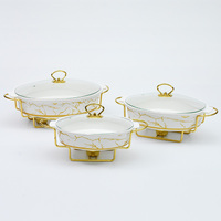 Luxuriöser Keramik-Chafing Dish für Hochzeiten und Partys, Runder Buffet-Speisenwärmer