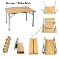 Table de camping pliable en bambou, réglable en hauteur, portable, pour pique-nique et camping en plein air
