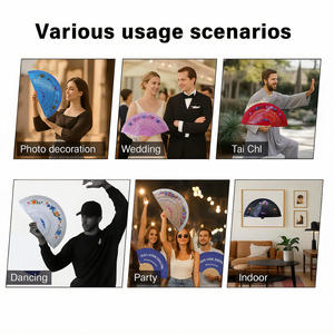 ผ้าไหมที่มีกรอบไม้แกะสลักแบบดั้งเดิมดีไซน์ดนตรีสำหรับงานแต่งงานงานเลี้ยงเจ้าสาวพัดลมทำจากไม้หรูหรา - Product Image 6