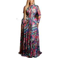 Robe longue pour femmes, imprimé abstrait, manches longues, boutonnée sur le devant, coupe trapèze, idéale pour les vacances, la plage, les soirées dansantes et les banquets