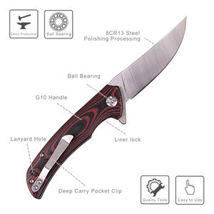 Couteau de camping pliable à manche G10 rouge et noir, acier à haute teneur en carbone D2, couteau de poche pour la <span class=keywords><strong>défense</strong></span> personnelle - Product Image 3