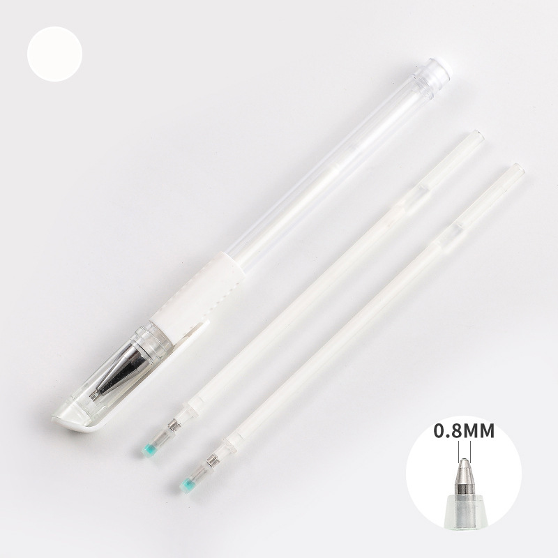 High-gloss white, 08mm bullet tip, 1 pen + 2 refills, pearly lus