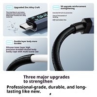 Câble de données USB4 en alliage d'aluminium tressé 240W avec affichage numérique USB-C vers Type-C pour téléphones mobiles, charge rapide et transmission de données