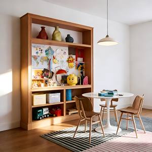 Meuble de salon MUJU en bois massif, style nordique minimaliste, étagère de rangement ouverte multi-niveaux, présentoir d'art pour enfants, interaction parent-enfant 5+ - Product Image 2