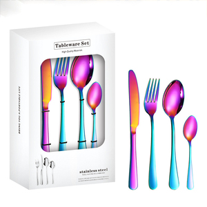 Bán buôn thép không gỉ Flatware Set vàng bạc dao kéo bao gồm dao muỗng nĩa và trà tùy chỉnh in ấn cho đám cưới - Product Image 5