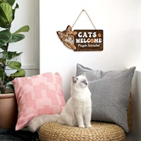 Panneau de bienvenue de chat drôle personnalisé, plaque de décoration murale en bois suspendue décorative famille inappropriée pour la décoration intérieure chat amoureux des animaux de compagnie