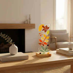 Figurine en verre fusionné fait main en forme de feuilles avec base en bois, décoration de table pour la maison ou le bureau, cadeau - Product Image 5