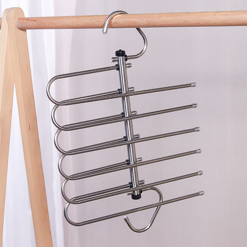 Porte-pantalons tubulaire rond en gros, six barres, couleur naturelle.