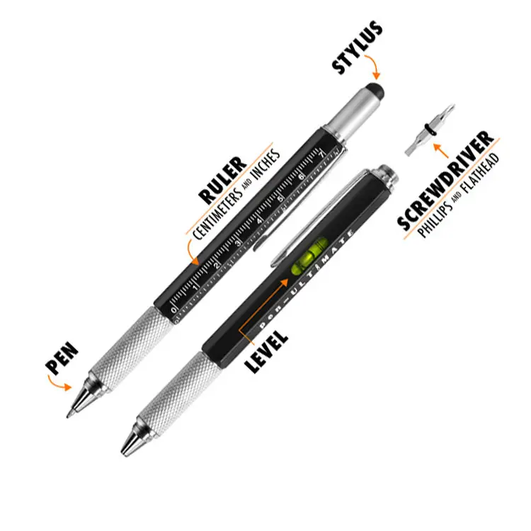 Meilleure vente 6 en 1 outil stylo multifonction avec impression Logo stylet multifonction multi-outil multi-fonction boule à bille cadeaux