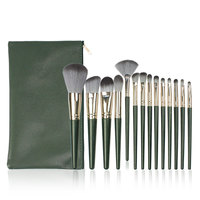 Ensemble de 14 pinceaux de maquillage verts, poils en fibres synthétiques, pinceaux cosmétiques professionnels en plastique