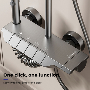 Vente directe d'usine de robinets de douche en aluminium gris pour salle de bain, ensemble de douche à double poignée avec valve en céramique - Product Image 1