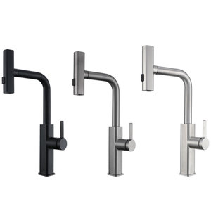 Kitchen Sink Faucet 304 Stainless Steel Gunmetal Gray Waterfall Style Pull Out <b>Spray</b> Single Handle Deck <b>Mounted</b> - Product Image 3