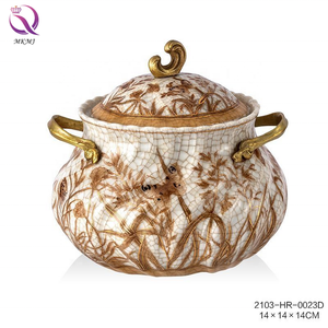 Porcelana de hielo retro de lujo francés, accesorios de latón pintados a mano, caja de tapa de modelado, piezas colgantes decorativas de sobremesa - Product Image 4