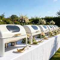 Plat de service rectangulaire blanc à couvercle roulant pour buffet de mariage, ensemble de luxe pour traiteur, événements et galas