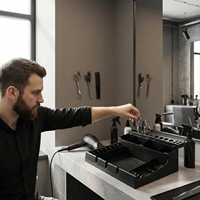Organisateur de table de travail pour salon de coiffure, grande capacité, durable, noir, plateau amovible pour tondeuse, support de rangement pour coupe de cheveux
