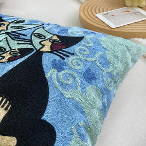 Housse <span class=keywords><strong>de</strong></span> coussin personnalisée en coton brodé 18 x 18 pouces avec motif <span class=keywords><strong>de</strong></span> chat adorable bleu - Product Image 5
